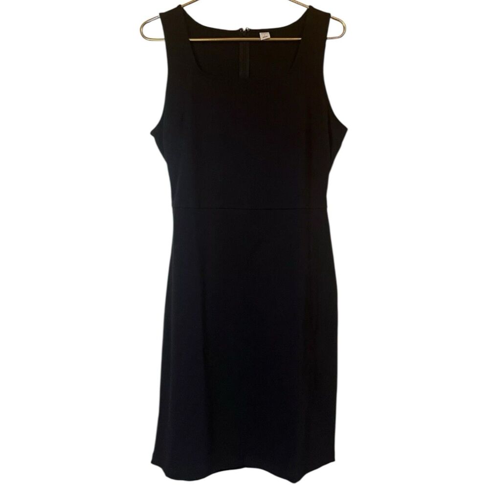 Black Womens Sheath Dress Large Black Sleeveless Tie Back Minimalist Work Dress